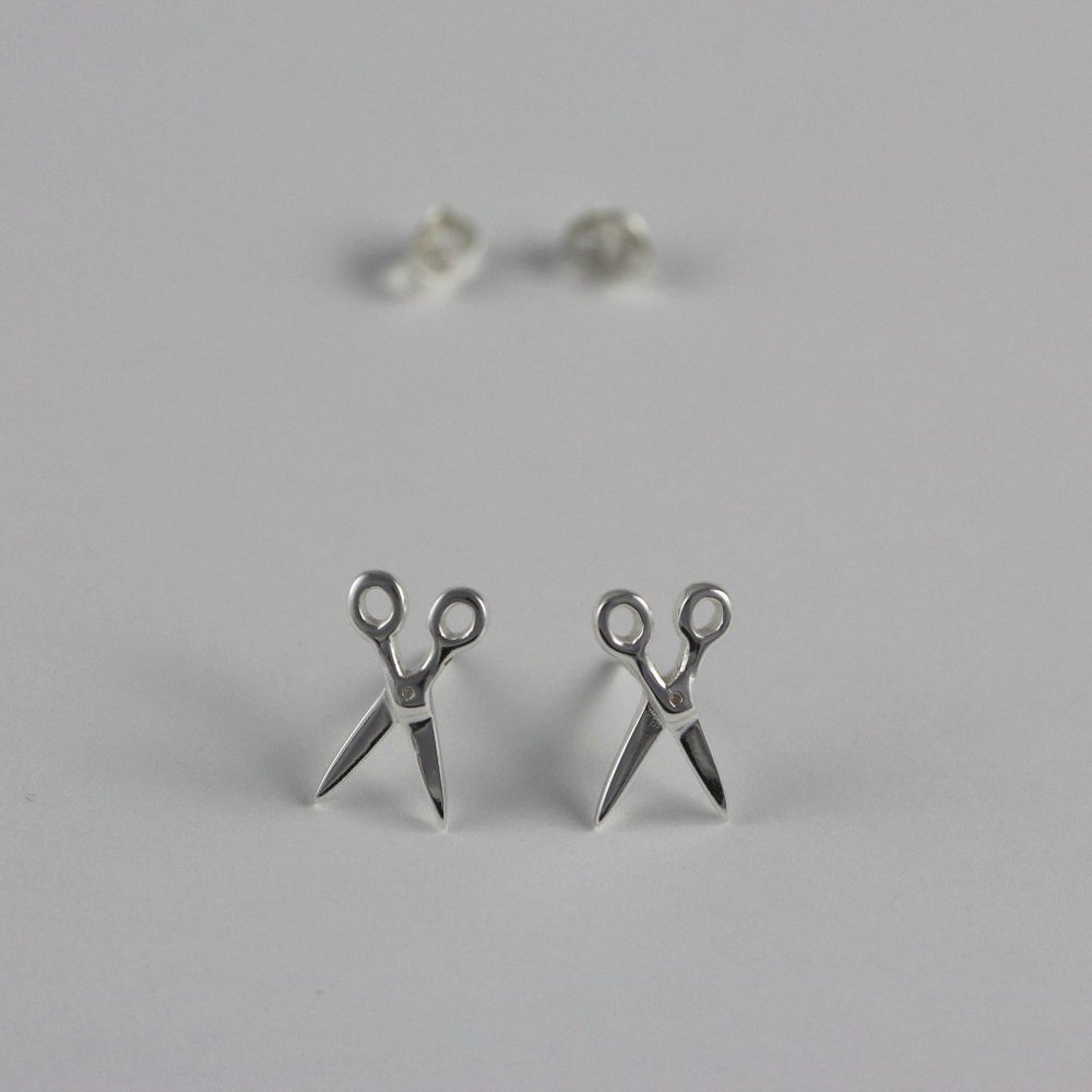 Silver Scissors Stud Earrings